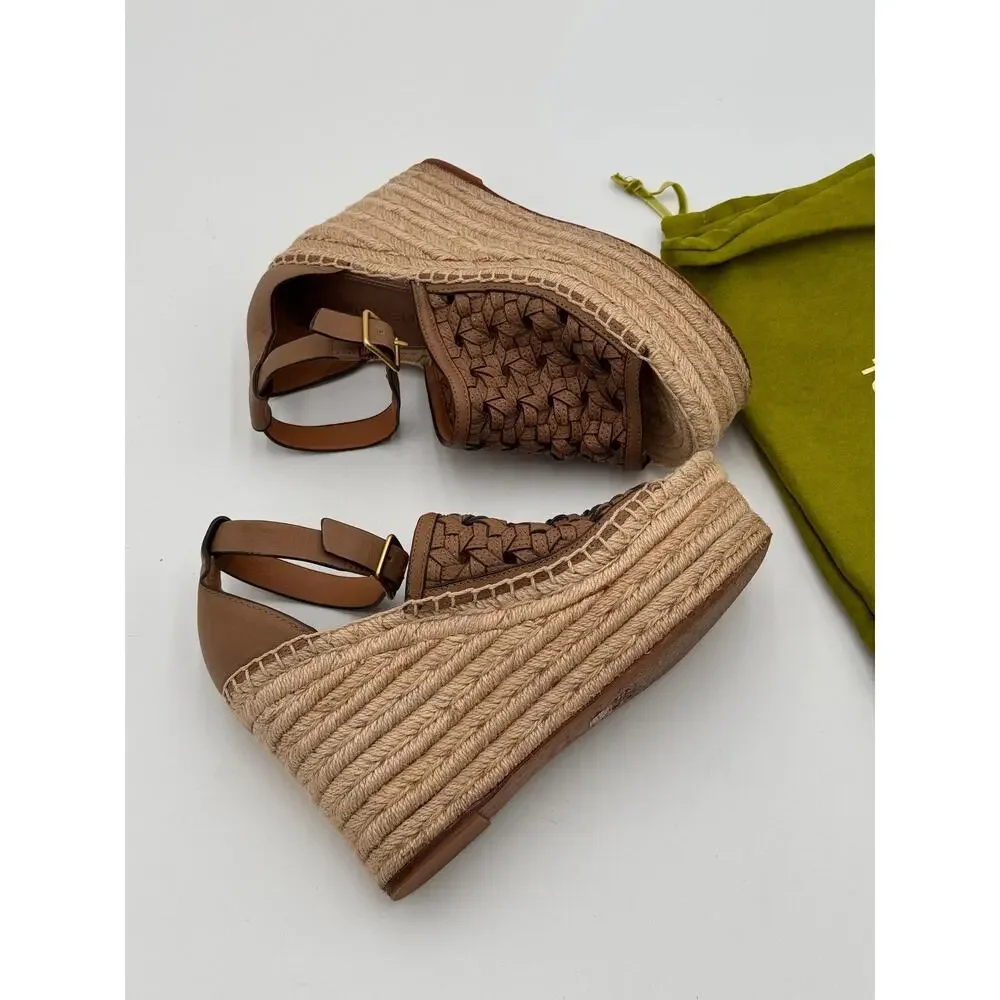 Tory Burch Basketweave Espadrille Wedge Sandals Shoes size 5
